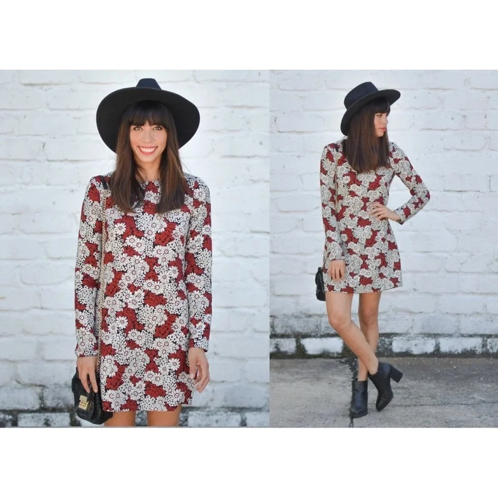 Zara Woman Red Black White Floral Daisy Mini Dress Size Medium Blogger Favorite - Picture 3 of 13
